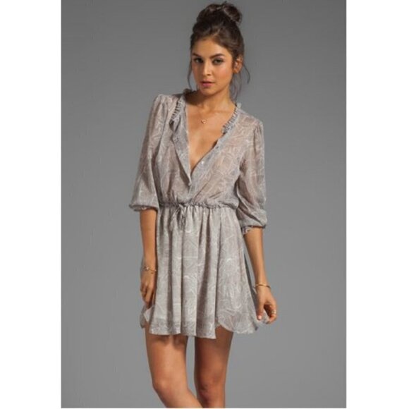 💕ANINE BING💕 Geometric Print Mini Dress ~ Charcoal XS